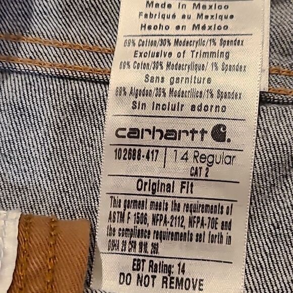 Carhartt womens dark wash‎ fire resistant original fit jeans size 14 - Picture 5 of 8